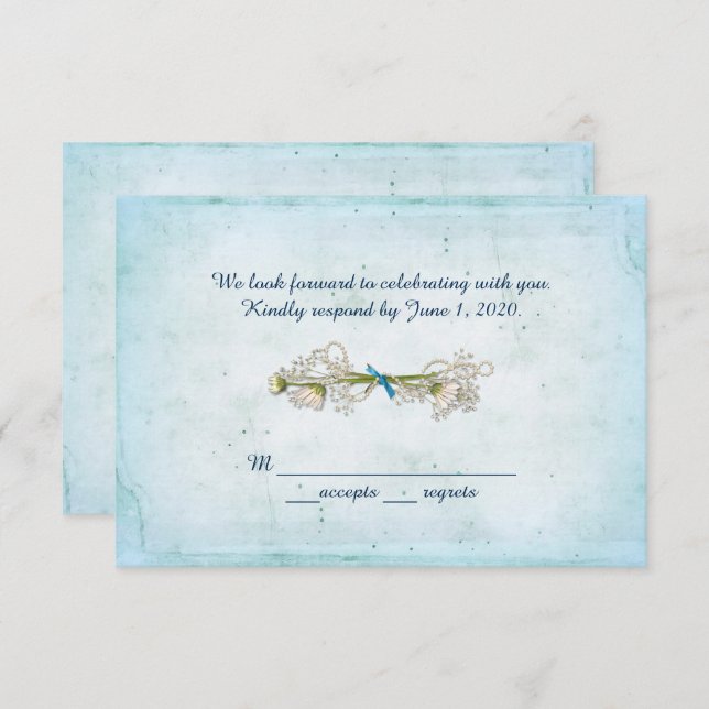 Convites RSVP casamento- buquê de margaridas com pérolas (Frente/Verso)