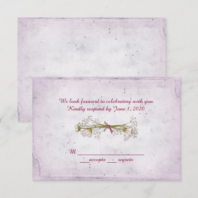 Convites RSVP casamento- buquê de margaridas com pérolas (Frente/Verso)