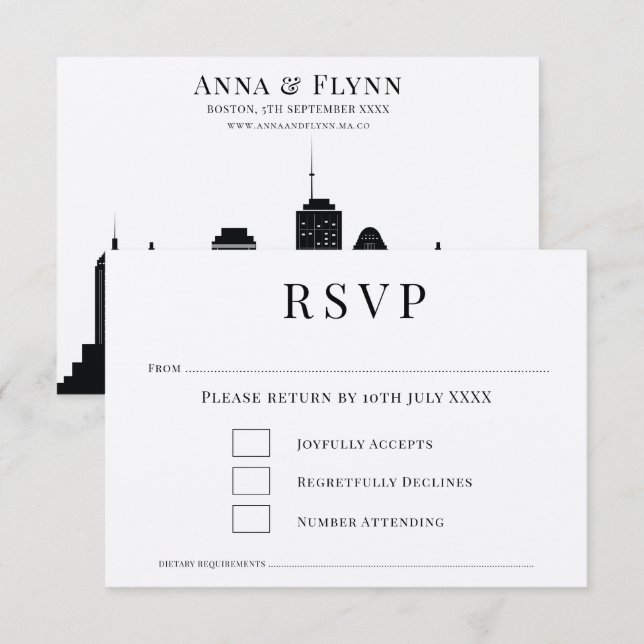 Convites RSVP Casamento com a paisagem da cidade de Boston  (Frente/Verso)