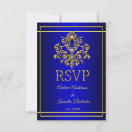 Convites RSVP Casamento Elegante Jóia Azul Real Dourado 2