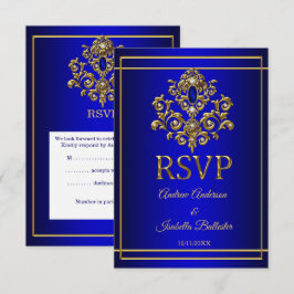 Convites RSVP Casamento Elegante Joia Azul Real Dourado 2