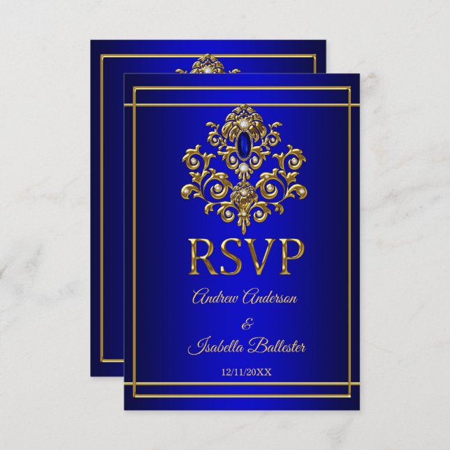 Convites RSVP Casamento Elegante Real Jewel Dourada 2 (Frente/Verso)