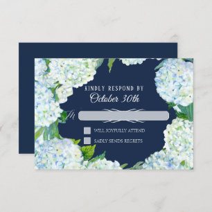 Convites RSVP Casamento Floral Branco Hydrangea Marinho Azu