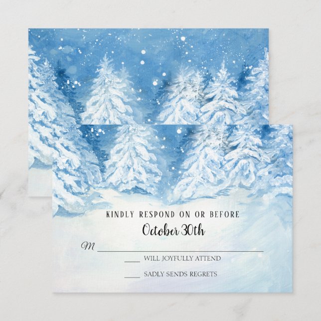 Convites RSVP Casamento Floresta de Inverno Árvores Nevadas (Frente/Verso)