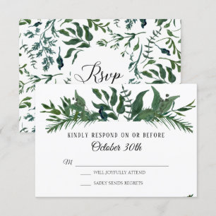 Convites RSVP Casamento Folhagem Floresta Esmeralda Folha F
