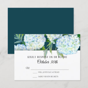 Convites RSVP Casamento Hortênsias Brancas Pintadas Azul Pa