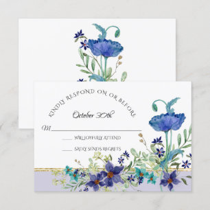 Convites RSVP Casamento Lavanda Azul Papoula Aquarela Flora