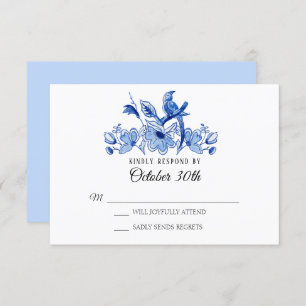 Convites RSVP Casamento Lt Blue Chinoiserie Floral Watercol