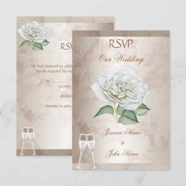 Convites RSVP Casamento Mármore Rosa Creme Branco Champanhe (Frente/Verso)