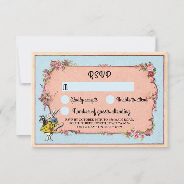 Convites RSVP Casamento País das Maravilhas Coelho Flores C (Frente)