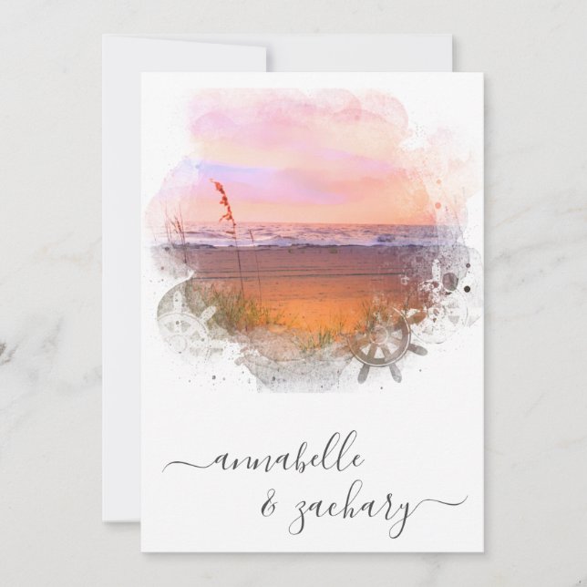 Convites ** RSVP - Casamento QR Beach Sea Ocean AR7 (Frente)