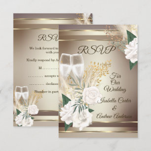 Convites RSVP Casamento Rosa Branca Champanhe Dourado Bronz