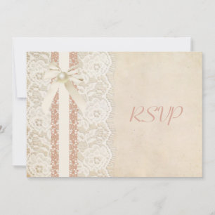 Convites RSVP Casamento Rosa e Renda Rústica Vintage