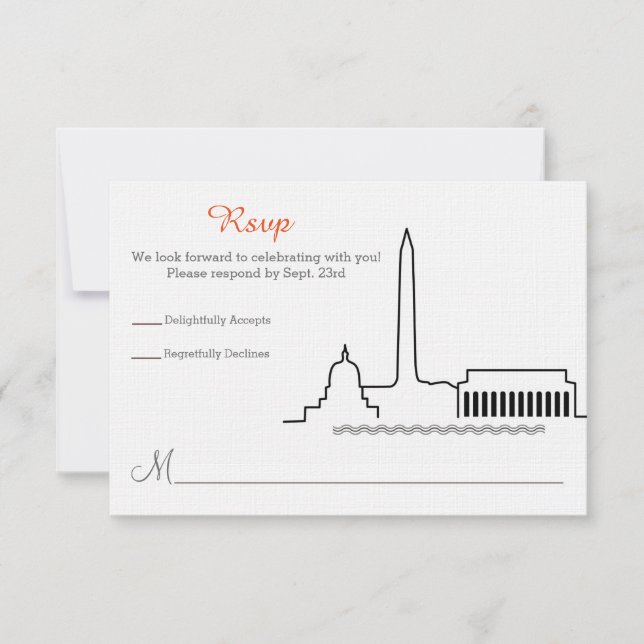 Convites RSVP Casamento Silhueta de Washington DC (Frente)