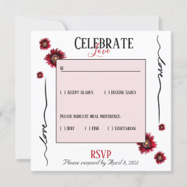 Convites RSVP celebra o amor e as flores vermelhas