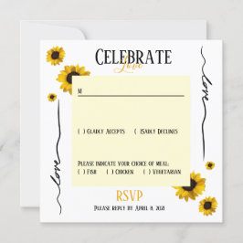 Convites RSVP celebrar amor e girassóis dourados