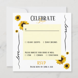 Convites RSVP celebrar amor e girassóis dourados
