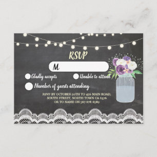 Convites RSVP Chalk Lace Casamento Rustic Lights Floral Jar
