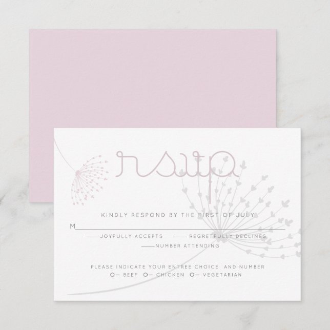 Convites RSVP | Cinza de carvão simples Flor rosa pálido (Frente/Verso)