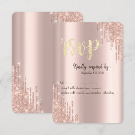 Convites RSVP com Brilho Rosa Dourado Chic Gotejante