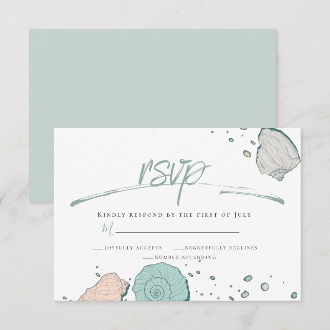 Convites RSVP | Costelas de praia casual Coral e Teal (Frente/Verso)