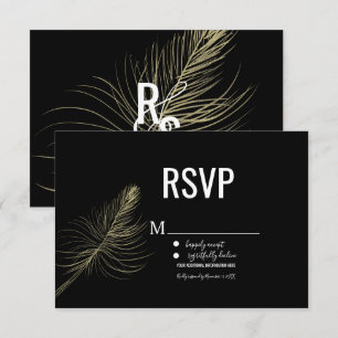 Convites RSVP da Boêmia de Feather Dourada Minimalista Fau