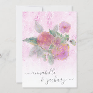 Convites *~* RSVP Damask - QR Rose Bouquet AR12 Wedding Inv