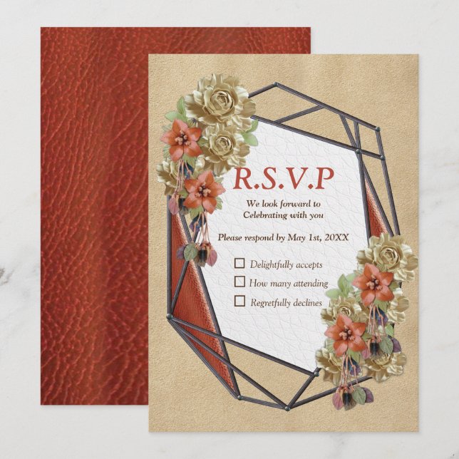 Convites RSVP de Arte de Textura de Couro e Suede (Frente/Verso)