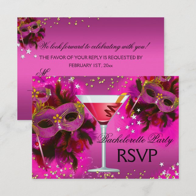 Convites RSVP de Bachelorette de Mascarada de máscara de pe (Frente/Verso)