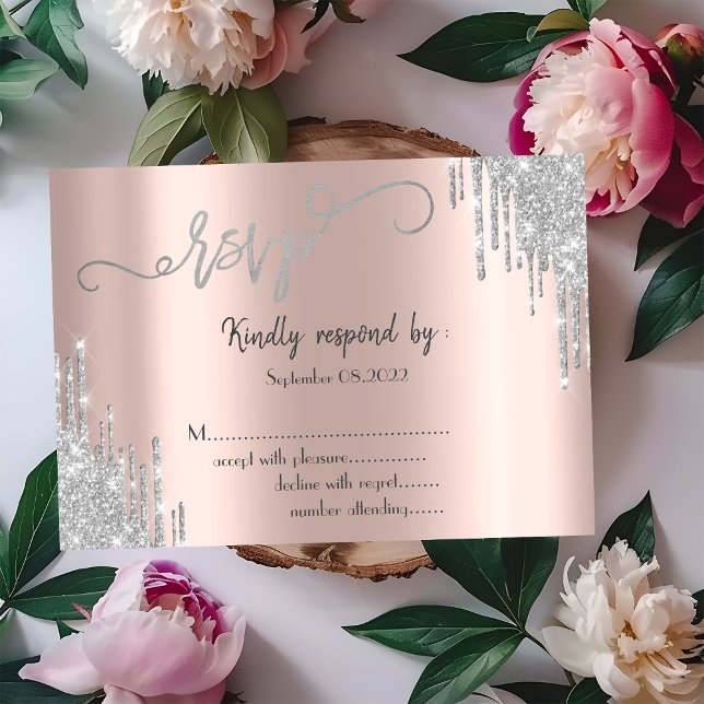 Convites RSVP de Bat Mitzvah com Gotas de Brilho Prateado (Criador carregado)