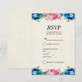 Convites RSVP de Borda do Flor bonito, rosa e azul