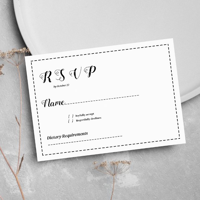 Convites RSVP de caligrafia branca e preto minimalista (Minimalist black and white calligraphy RSVP )