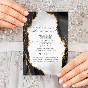Convites RSVP de Casamento Agata de Nata Preta, Dourada e C