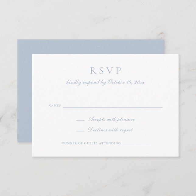 Convites RSVP de Casamento Azul Dusty do Script de Caligraf (Frente/Verso)