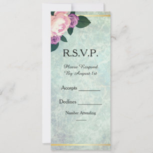 Convites RSVP de casamento azul e rosa floral aquarela