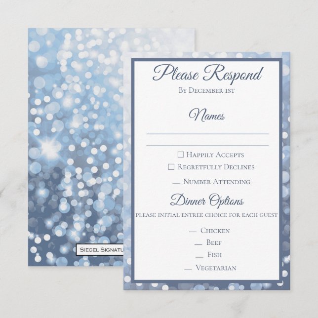 Convites RSVP de Casamento Azul Icy de inverno (Frente/Verso)