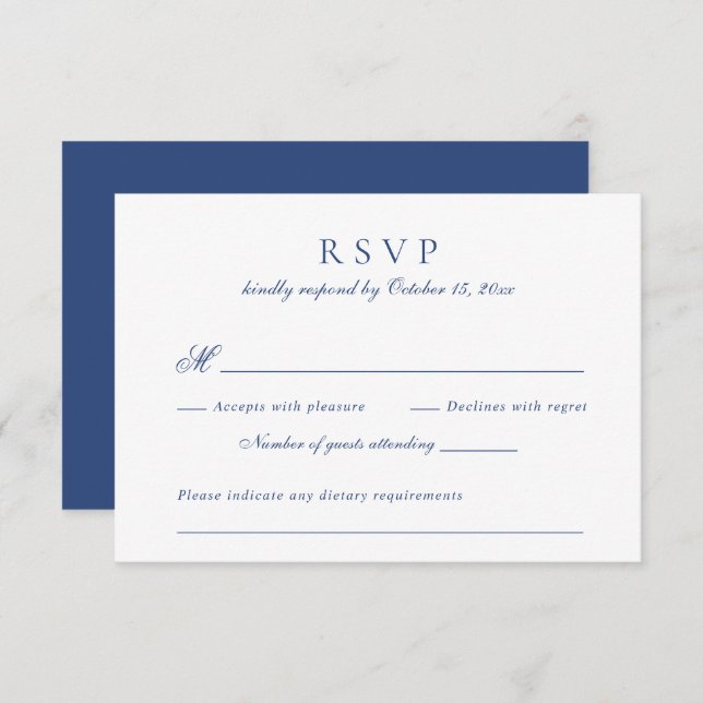 Convites RSVP de Casamento Azul Real do Script Elegante Mod (Frente/Verso)