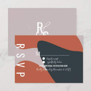 Convites RSVP de Casamento Azul Terracota Orgânico
