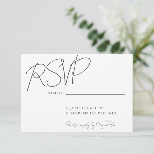 Convites RSVP de Casamento Branco de Escrita Manual Elegant (Em pé/Frente)