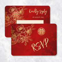 RSVP de Casamento Chinês de Linha Floral