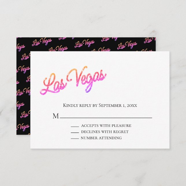 Convites RSVP de Casamento Colorido de Las Vegas Sparkles (Frente/Verso)