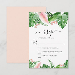 Convites RSVP de Casamento com Aquarela Floral de Palmeira 
