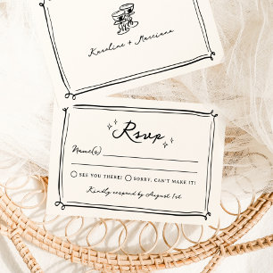 Convites RSVP de Casamento com Desenhos à Mão Caprichosos