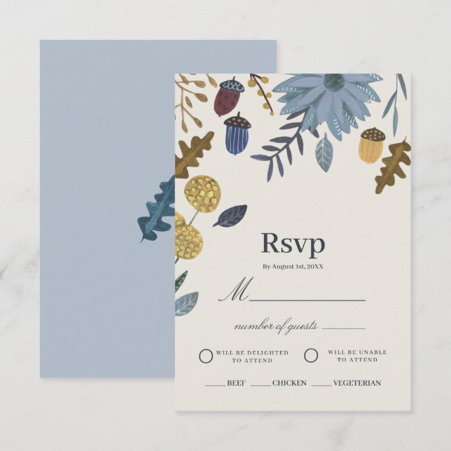 Convites RSVP de casamento com folhas de outono rústicas (Frente/Verso)