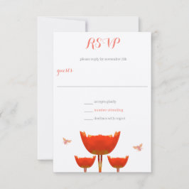 Convites RSVP de Casamento com Papoulas Laranja e Abelhas