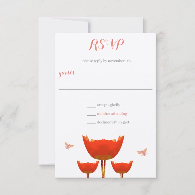 Convites RSVP de Casamento com Papoulas Laranja e Abelhas (Frente)
