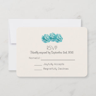 Convites RSVP de Casamento com Rosas Azul-turquesa em Aquar