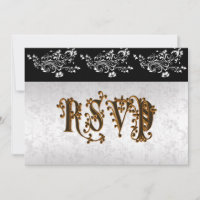 RSVP de Casamento - Damasco clássico preto e branc
