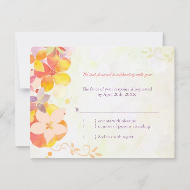 Convites RSVP de Casamento das Flores de Verão Elegantes (Frente)