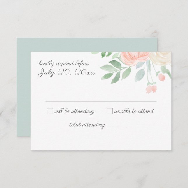Convites RSVP de Casamento de Aquarela Floral (Frente/Verso)